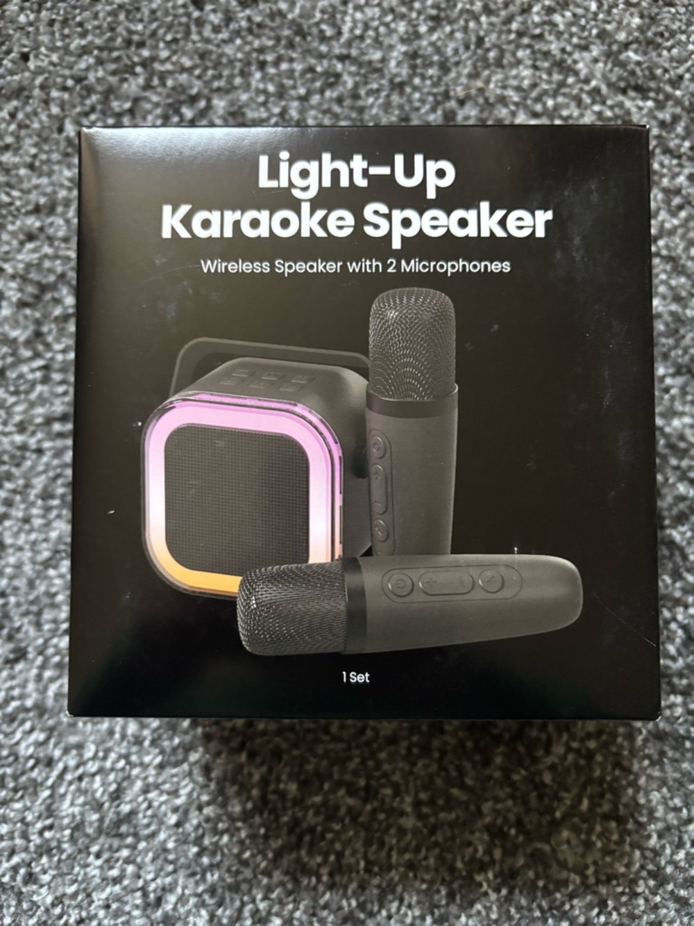 Light-Up Karaoke Speaker with 2 Microphones - Black with Gradient Trim